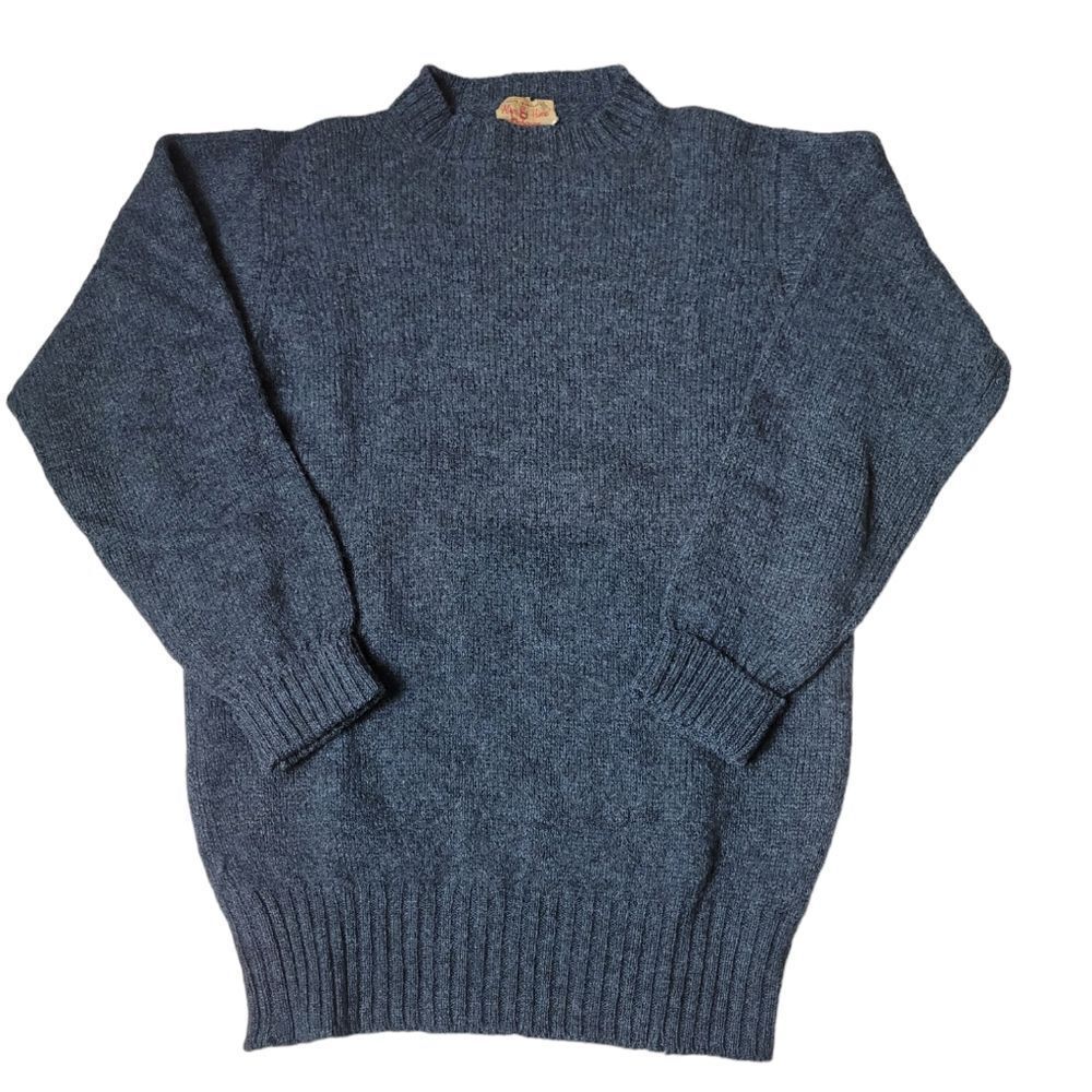 Vtg Alan Paine Shetland All Wool  Mens Blue Sweater England Size 38
